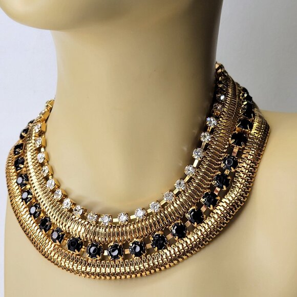 Gold and Black Choker Necklace BRIDAL Necklace - Picture 1 of 10